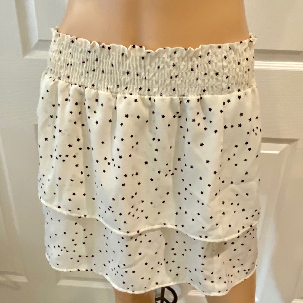 OLIVIA GRAYE SZ S 2 RUFFLED WHITE STAR MINI SKIRT